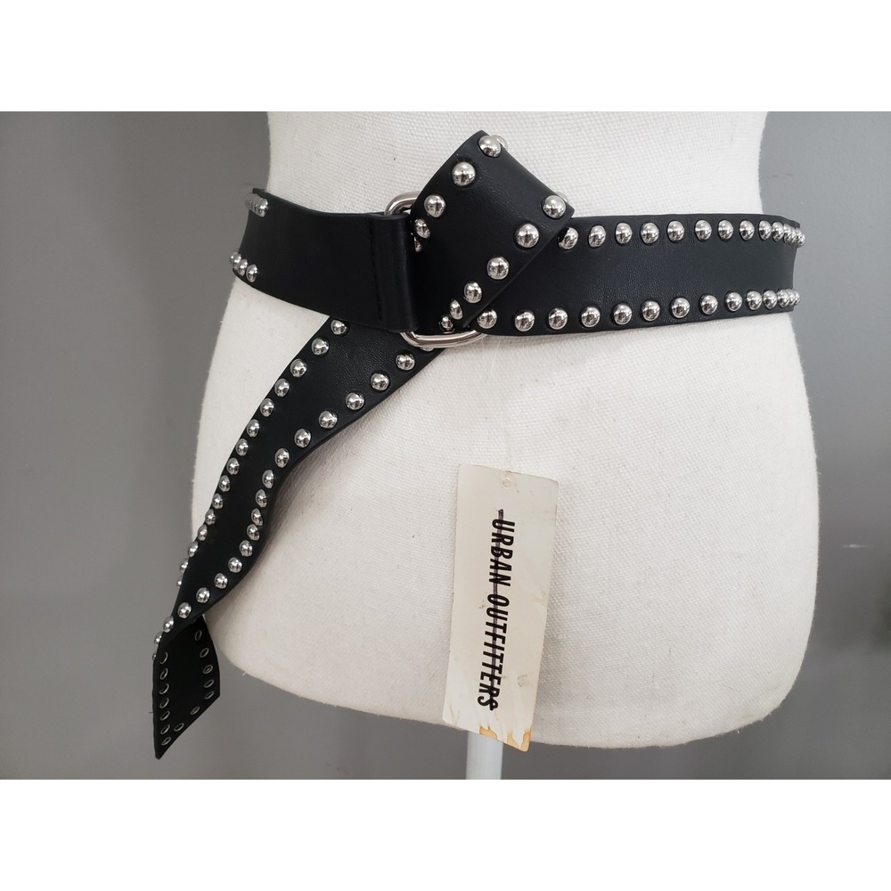 NEW URBAN OUTFITTERS Tie black faux leather studded silver belt gothic punk